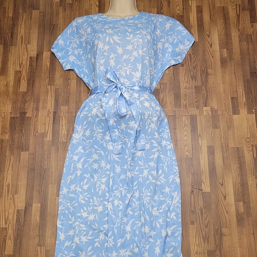 Vintage 1980 California Looks Blue Floral Dress with matching Jacket Size 14P